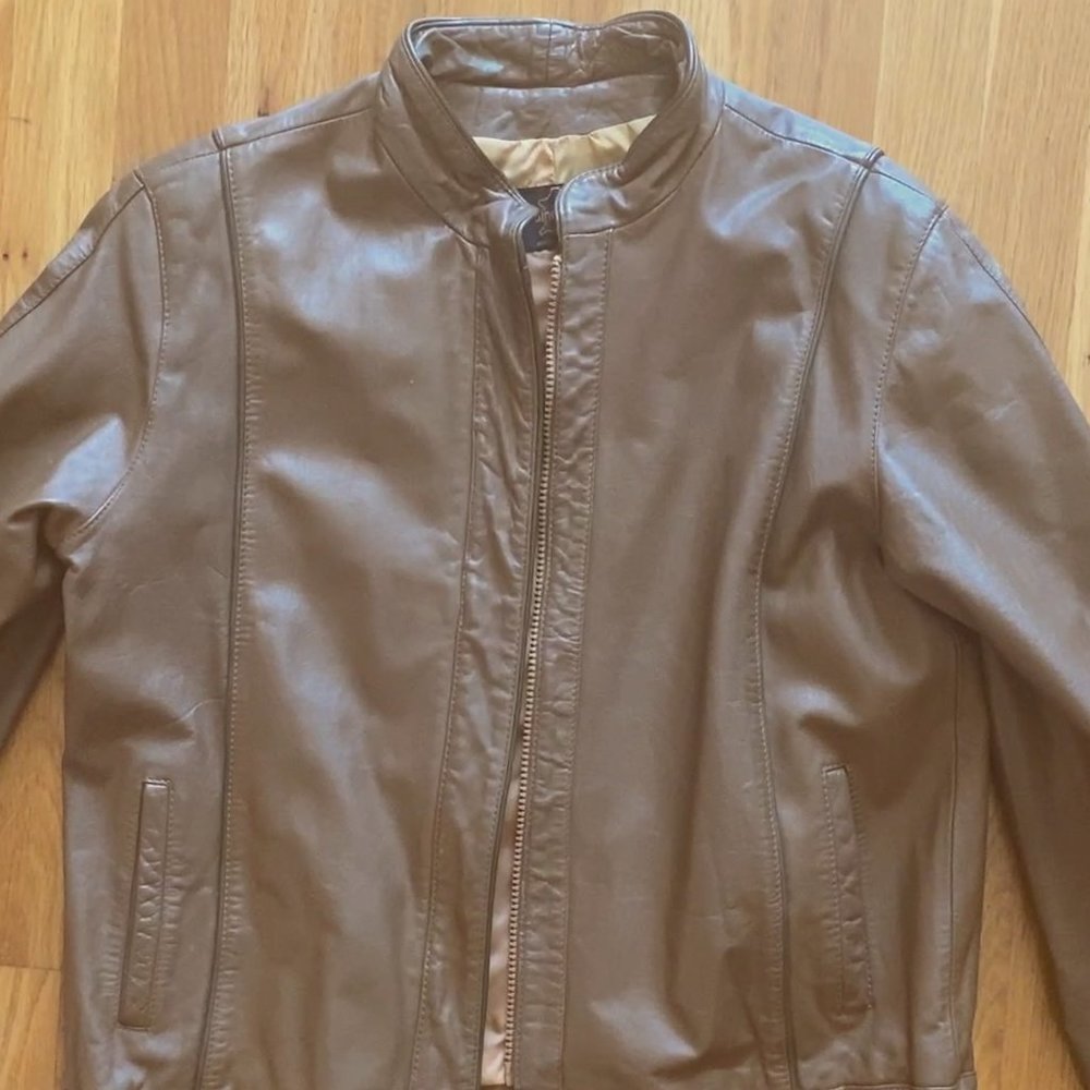 Vintage Light Brown Leather Jacket, fitted size small